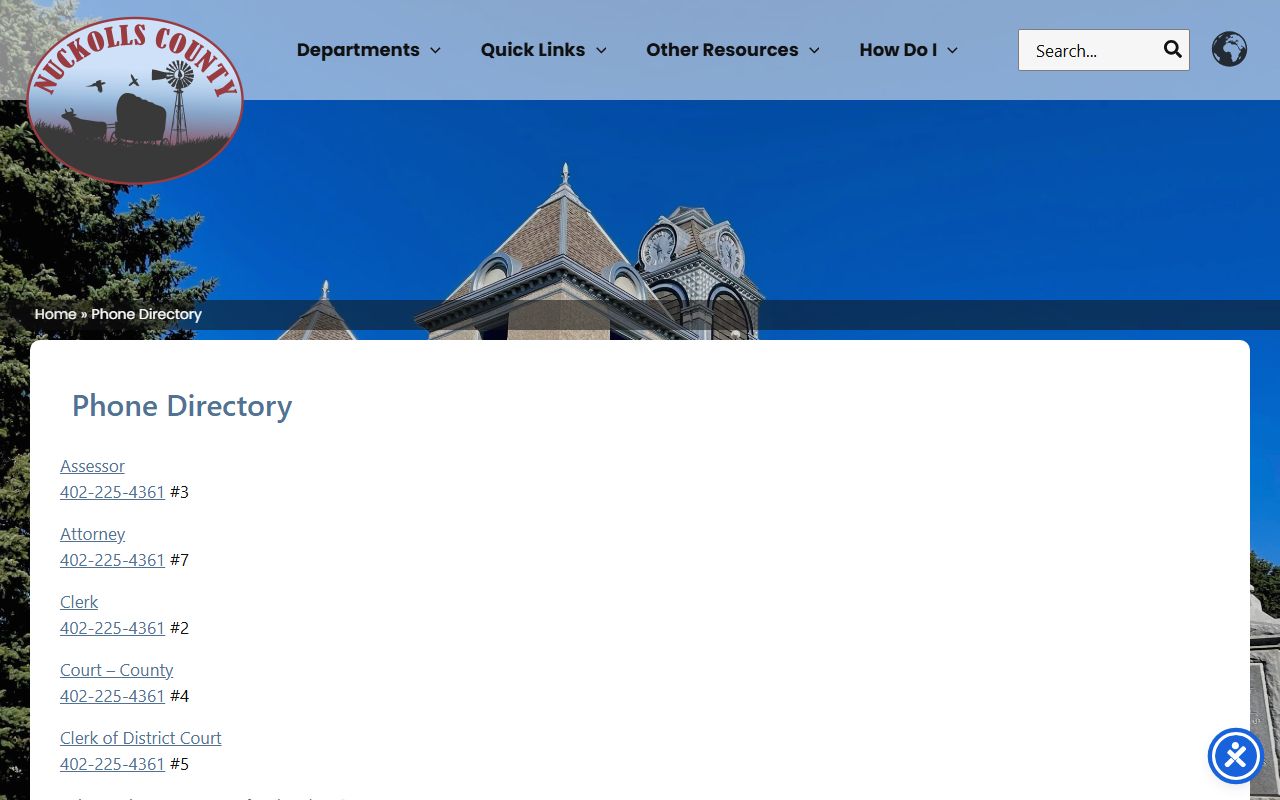 Nuckolls County inmate records phone directory with sheriff and court contacts